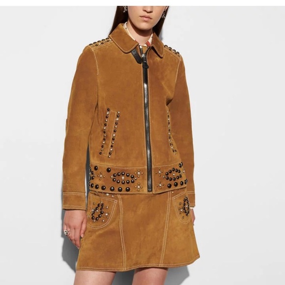 Coach lamb suede leather jacket with studs - Picture 11 of 11